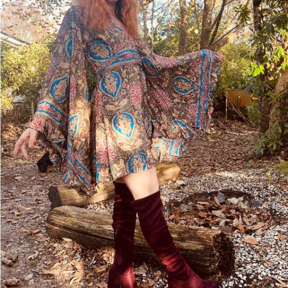 Ambaar Bazaar Bell  Sleeve Mini Dress Paisley XL